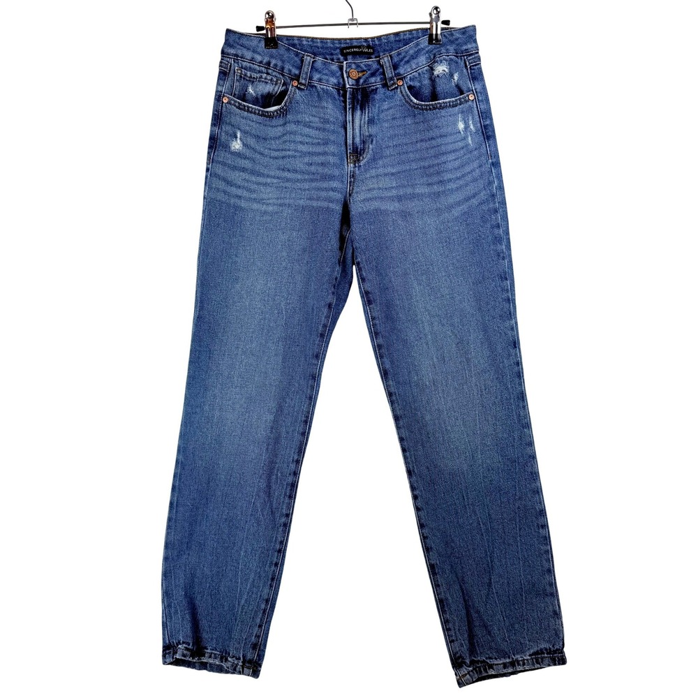 Sincerely Jules Womens Blue Denim Jeans Distressed Relaxed Fit Size 9 29
